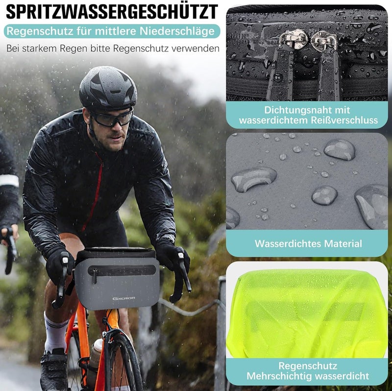 GXCROR Bicycle Handlebar Bag 4.7 L with Quick Release Sturdy Carrier for City and Trekking Waterproof + Mobile Phone Compartment + Drink Holder Anti topple design - Image 5