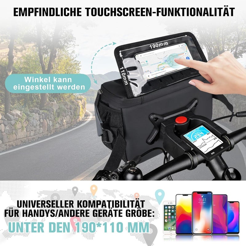 GXCROR Bicycle Handlebar Bag 4.7 L with Quick Release Sturdy Carrier for City and Trekking Waterproof + Mobile Phone Compartment + Drink Holder Anti topple design - Image 3