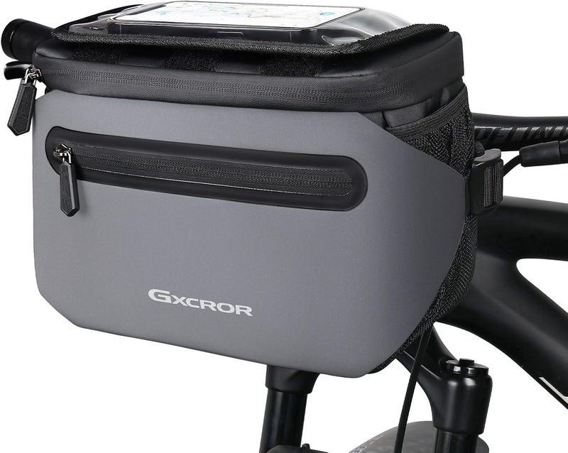GXCROR Bicycle Handlebar Bag 4.7 L with Quick Release Sturdy Carrier for City and Trekking Waterproof + Mobile Phone Compartment + Drink Holder Anti topple design - Image 1