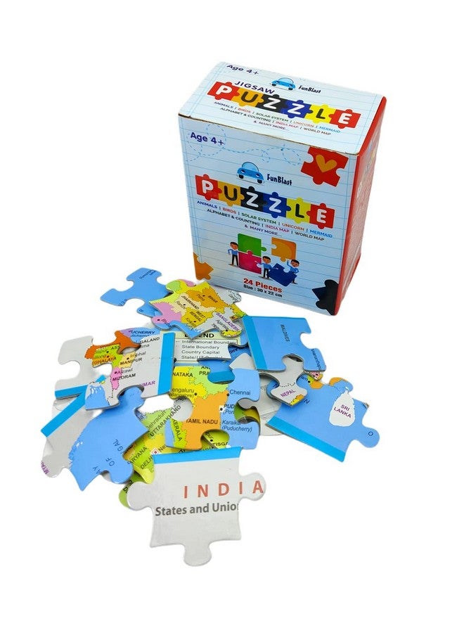 FunBlast India Map Jigsaw Puzzle - Puzzle for Kids, Jigsaw Puzzle for Kids, Educational and Learning Toy for Boys and Girls, Floor Puzzle for Kids of Age 3-5 Years - 24 Pcs (Multicolor) - Image 2