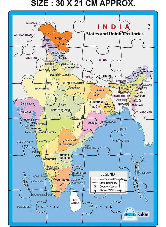 FunBlast India Map Jigsaw Puzzle - Puzzle for Kids, Jigsaw Puzzle for Kids, Educational and Learning Toy for Boys and Girls, Floor Puzzle for Kids of Age 3-5 Years - 24 Pcs (Multicolor) - Image 3