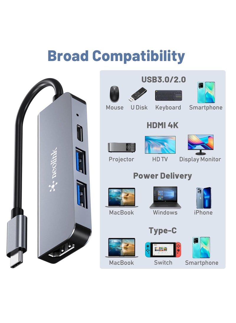 neolink NEOLINK USB C Hub with 100W PD Charging, Type C to HDMI 4K30Hz Adapter, 2 USB A Data Ports, 1 USB C Port, Multiport Adapter Hub for MacBook Pro/Air, iPad/Air, iPhone 15 & 16 /Pro Max, HP, Dell , Mac HDMI Adapter, iMac, XPS, Chromebook, iPad Pro, Galaxy S21/S20/S10/S9/S8, Switch Dock and more  - Image 1