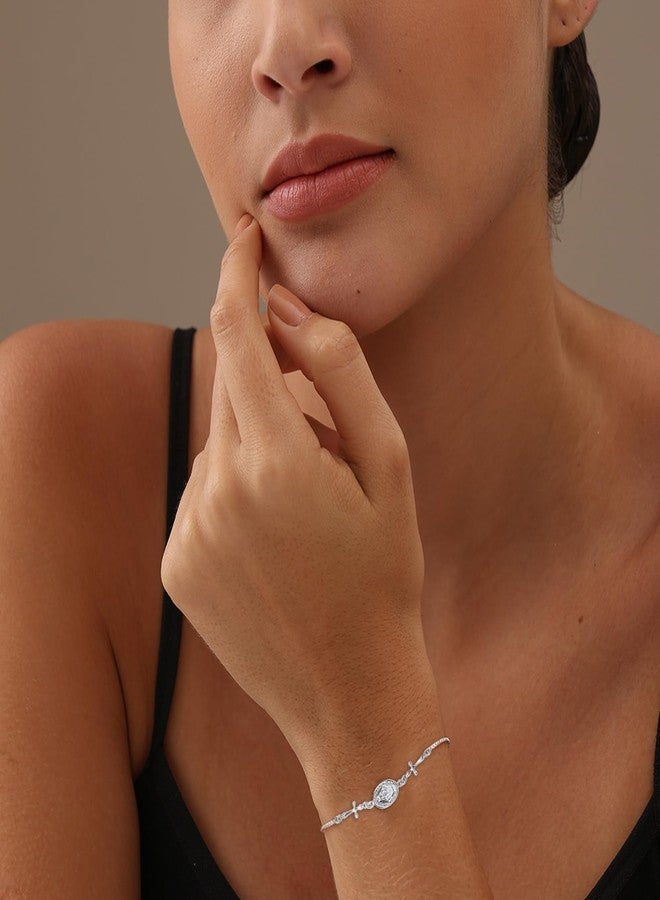 LeCalla 925 Sterling Silver Religious Bracelets for Women | Miraculous Medal & Cross Charm Bracelet | Adjustable Sliding Bolo Bracelet Jewelry Gifts - Image 2