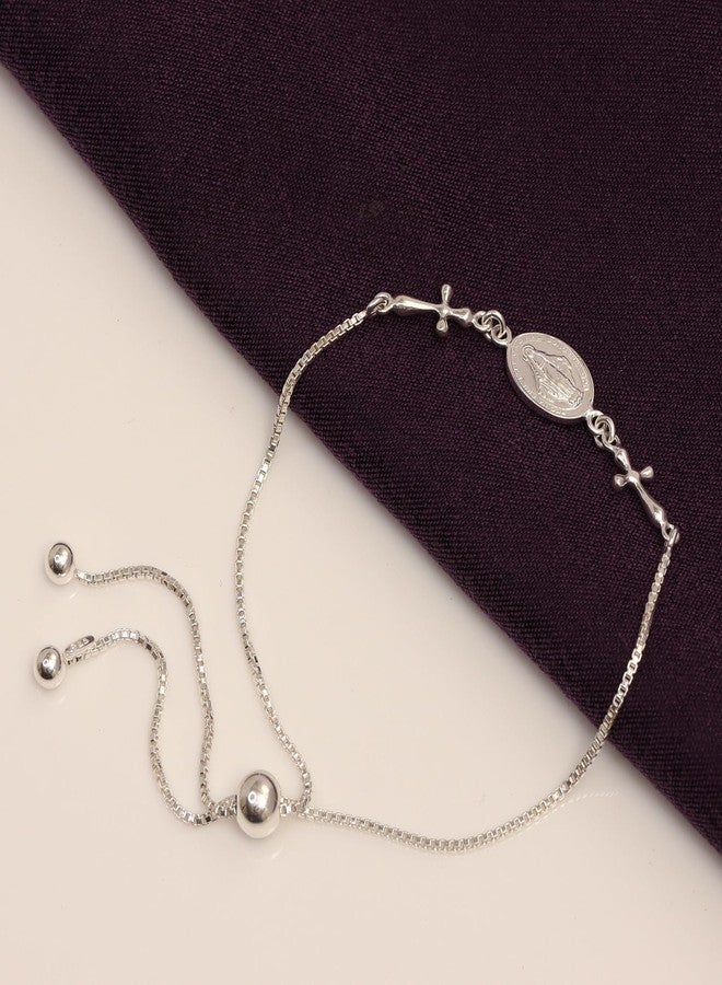 LeCalla 925 Sterling Silver Religious Bracelets for Women | Miraculous Medal & Cross Charm Bracelet | Adjustable Sliding Bolo Bracelet Jewelry Gifts - Image 3