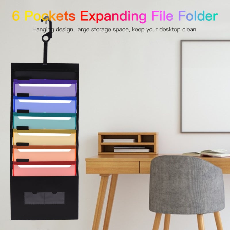 Hanging Wall File Organizer: 6 Pockets Large Storage PP Material - Waterproof Deform-Resistant Wall Organizer for Home Office Desk Document Storage - Image 2