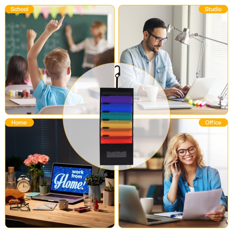 Hanging Wall File Organizer: 6 Pockets Large Storage PP Material - Waterproof Deform-Resistant Wall Organizer for Home Office Desk Document Storage - Image 4