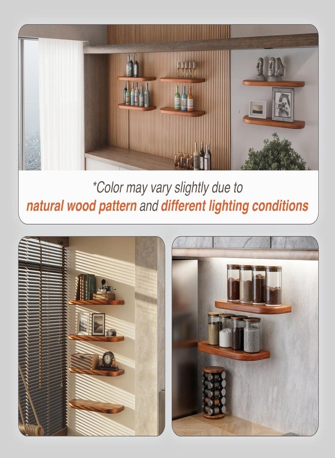 BATODA 17" Acacia Wood Floating Shelves Wall Mounted (Round Edge) – Rustic Farmhouse Wooden Wall Storage Shelf for Bedroom, Kitchen - Brackets and Shelving Hardware Included (Acacia Color) - Image 4
