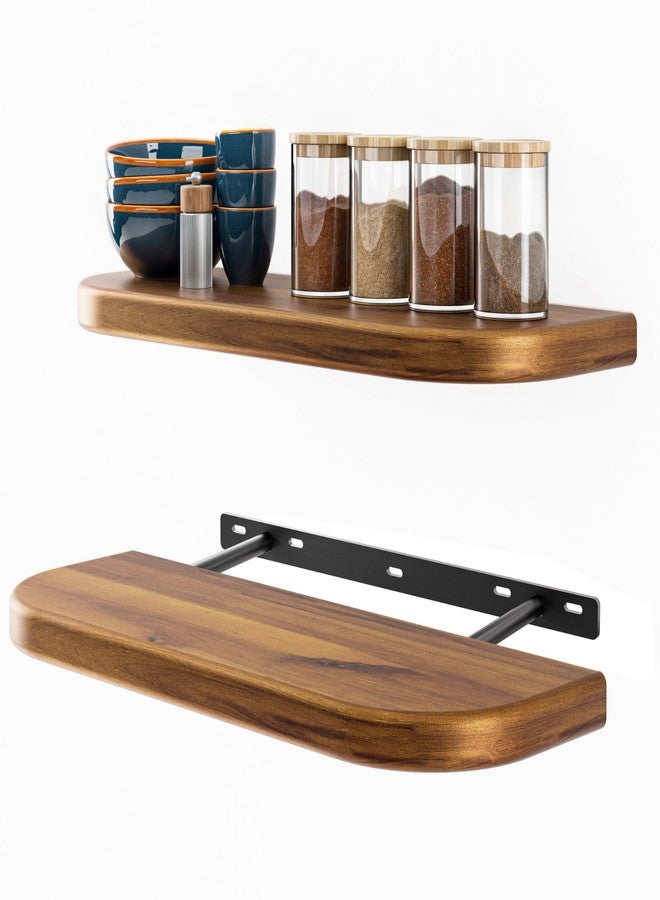 BATODA 17" Acacia Wood Floating Shelves Wall Mounted (Round Edge) – Rustic Farmhouse Wooden Wall Storage Shelf for Bedroom, Kitchen - Brackets and Shelving Hardware Included (Acacia Color) - Image 1