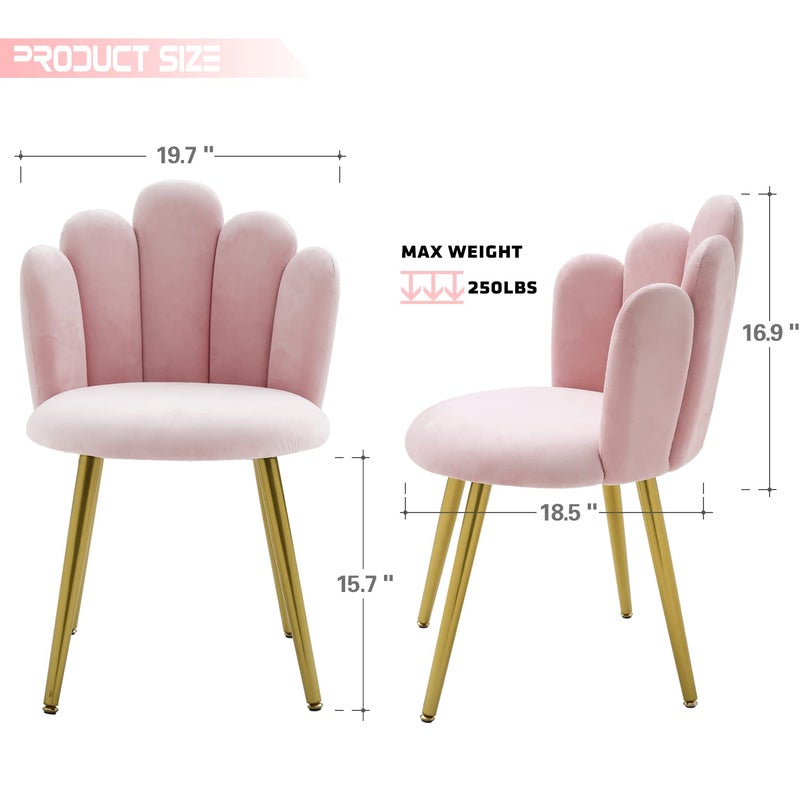 Bharat Bhavishya Bharat Bhavishya Vanity Chair for Makeup Room Midcentury Modern Accent Velvet Chair with Back Support Gold Legs for Living Room Bedroom Pink1 Pcs  - Image 3
