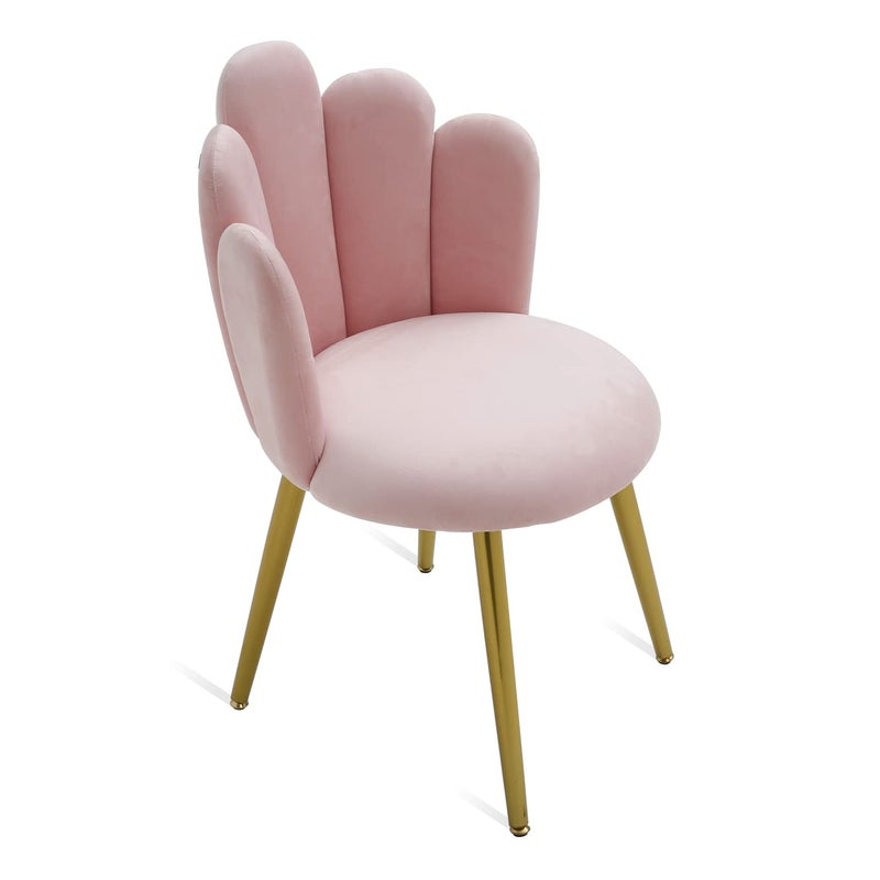 Bharat Bhavishya Bharat Bhavishya Vanity Chair for Makeup Room Midcentury Modern Accent Velvet Chair with Back Support Gold Legs for Living Room Bedroom Pink1 Pcs  - Image 1