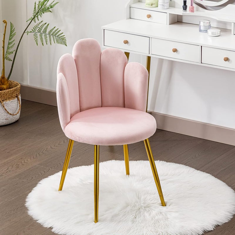 Bharat Bhavishya Bharat Bhavishya Vanity Chair for Makeup Room Midcentury Modern Accent Velvet Chair with Back Support Gold Legs for Living Room Bedroom Pink1 Pcs  - Image 2