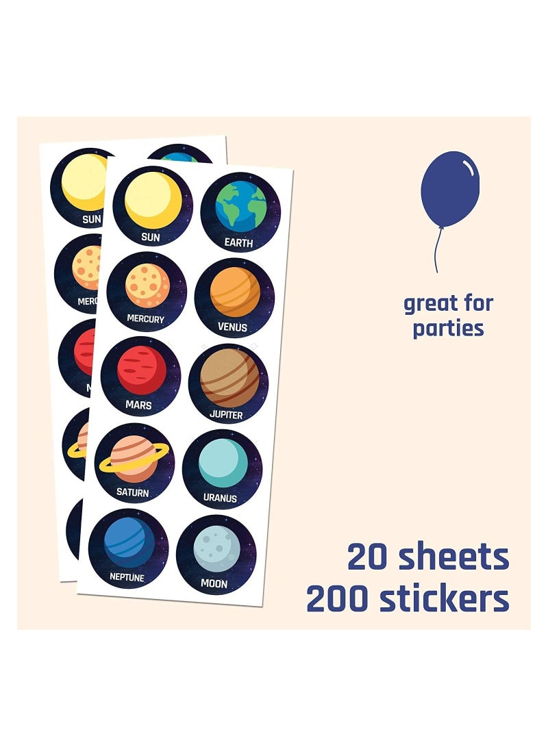 UP TO DATE Round sticker printed with a solar system design for children, size 4 cm, 200 pieces, - Image 2