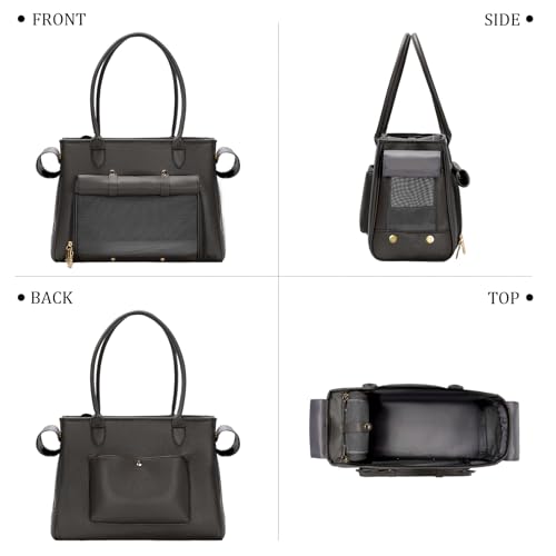Minsong Fashion Pet Carrier Purse for Small Cat and Dog, Luxury Pu Soft-Sided Tote Bag with Large Pockets for Dogs and Puppies (Black, 15.8" L x 7.5" W x 11.8" H) - Image 3