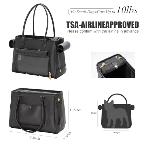 Minsong Fashion Pet Carrier Purse for Small Cat and Dog, Luxury Pu Soft-Sided Tote Bag with Large Pockets for Dogs and Puppies (Black, 15.8" L x 7.5" W x 11.8" H) - Image 2
