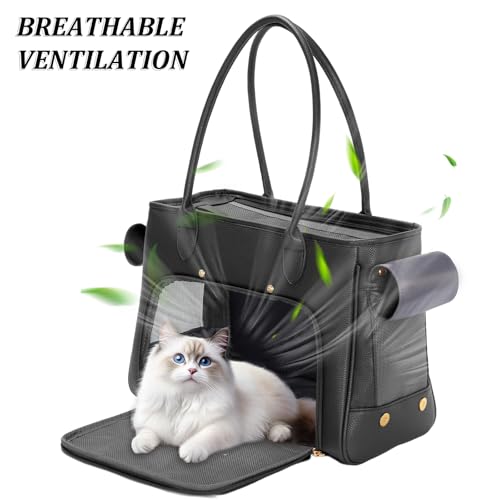 Minsong Fashion Pet Carrier Purse for Small Cat and Dog, Luxury Pu Soft-Sided Tote Bag with Large Pockets for Dogs and Puppies (Black, 15.8" L x 7.5" W x 11.8" H) - Image 5