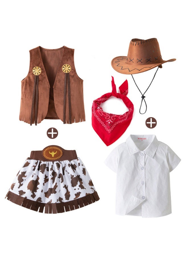 general 5 Pcs Cowboy Costume for Girls Dress Up Set, Birthday Cosplay Halloween Costume Party Costume - Image 1