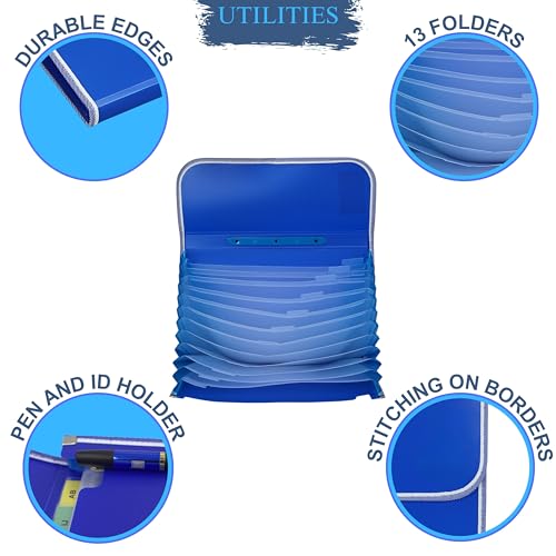 SPS 13 Pocket Expanding File Folder with Buckle Closure,Label Index and Handle for A4/Foolscap/Legal Documents (Blue) - Image 2