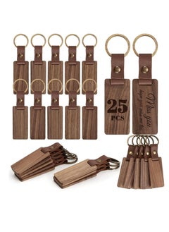 Excefore 25 Pieces Leather Wood Keychain Blank, Wooden Keychain Blanks with Leather Strap, Unfinished Wooden Keychains for Laser Engraving, DIY Various Key Tags, Wood Crafts Gift  - Image 1