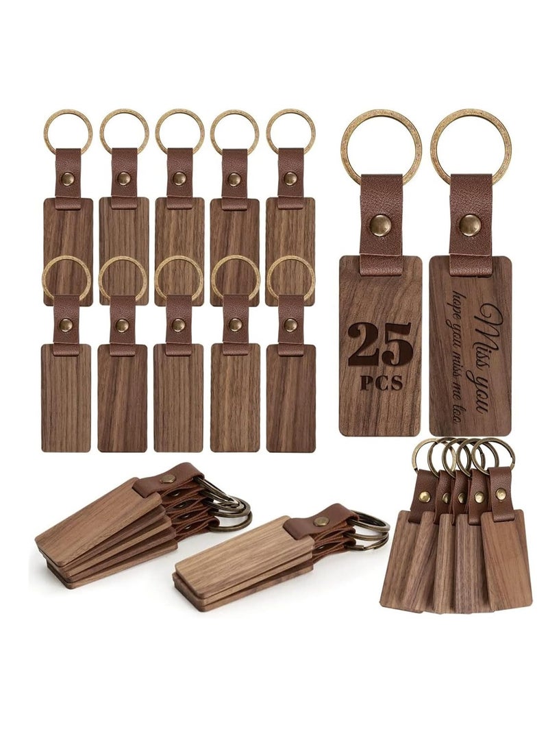 Excefore 25 Pieces Leather Wood Keychain Blank, Wooden Keychain Blanks with Leather Strap, Unfinished Wooden Keychains for Laser Engraving, DIY Various Key Tags, Wood Crafts Gift  - Image 1