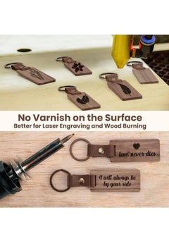 Excefore 25 Pieces Leather Wood Keychain Blank, Wooden Keychain Blanks with Leather Strap, Unfinished Wooden Keychains for Laser Engraving, DIY Various Key Tags, Wood Crafts Gift  - Image 3