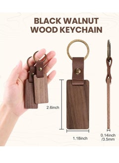 Excefore 25 Pieces Leather Wood Keychain Blank, Wooden Keychain Blanks with Leather Strap, Unfinished Wooden Keychains for Laser Engraving, DIY Various Key Tags, Wood Crafts Gift  - Image 2