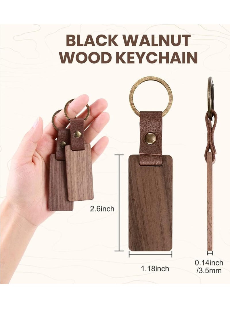 Excefore 25 Pieces Leather Wood Keychain Blank, Wooden Keychain Blanks with Leather Strap, Unfinished Wooden Keychains for Laser Engraving, DIY Various Key Tags, Wood Crafts Gift  - Image 2