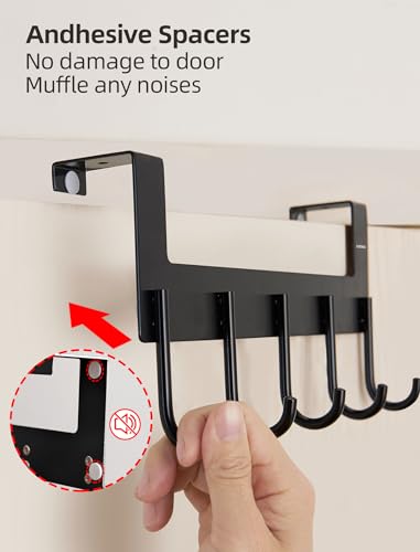 UDENIS Over The Door Towel Rack,Over The Door Hooks,Heavy Duty Aluminum Over The Door Hanger for Hanging Coat, Bag, Robe,Clothes,Towels,Hat - 5 Hooks, Brush Finish (Matte Black 1Pcs) - Image 4