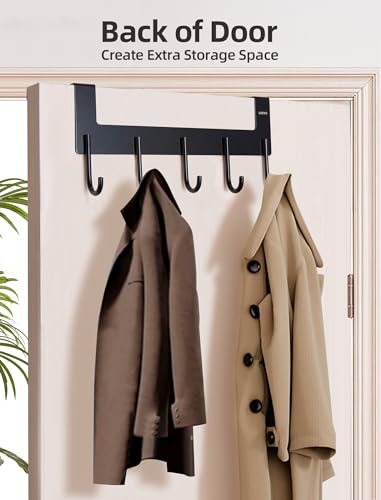 UDENIS Over The Door Towel Rack,Over The Door Hooks,Heavy Duty Aluminum Over The Door Hanger for Hanging Coat, Bag, Robe,Clothes,Towels,Hat - 5 Hooks, Brush Finish (Matte Black 1Pcs) - Image 5