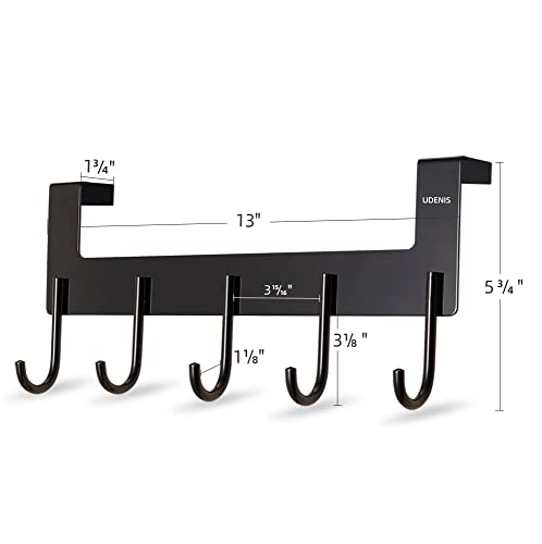 UDENIS Over The Door Towel Rack,Over The Door Hooks,Heavy Duty Aluminum Over The Door Hanger for Hanging Coat, Bag, Robe,Clothes,Towels,Hat - 5 Hooks, Brush Finish (Matte Black 1Pcs) - Image 2