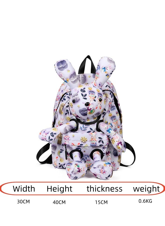 JCB CHIC حقيبة ظهر خفيفة الوزن ذات سعة كبيرة على شكل أرنب كرتوني لطيف، حقيبة مدرسية وحقيبة سفر  مع رسوم كرتونية ثلاثية الأبعاد، حقيبة كتف عملية للطالبات - Image 2