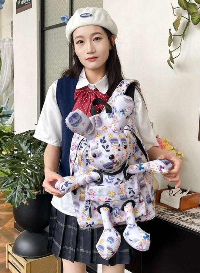 JCB CHIC حقيبة ظهر خفيفة الوزن ذات سعة كبيرة على شكل أرنب كرتوني لطيف، حقيبة مدرسية وحقيبة سفر  مع رسوم كرتونية ثلاثية الأبعاد، حقيبة كتف عملية للطالبات - Image 1