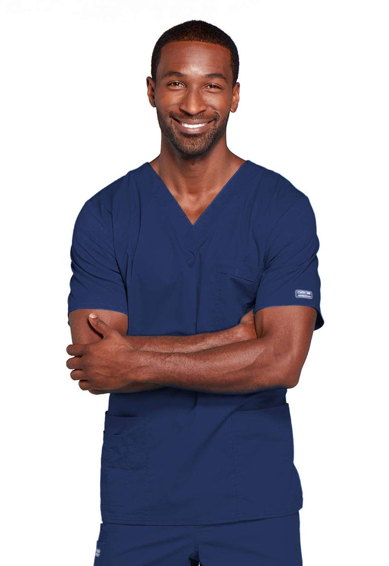 Cherokee Big and Tall Premium Core Stretch Unisex V-Neck Scrubs Shirt, Navy, XXXX-Large - Image 2