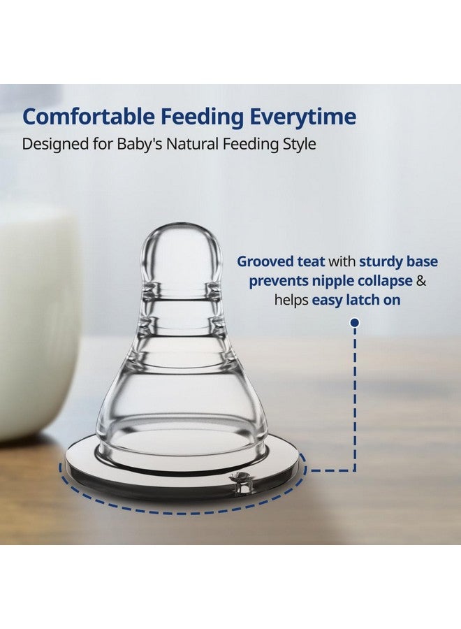Luvlap حلمة لوف لاب الأساسية المضادة للمغص لزجاجة العنق النحيف، 4 قطع بتدفق متغير، 9 أشهر فما فوق، مصنوعة من السيليكون الناعم والمرن، تحاكي الرضاعة الطبيعية، مانعة للتسرب، خالية من BPA، تأتي مع قاعدة قوية - Image 3