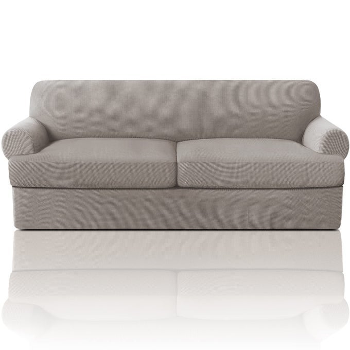 T CUSHION SOFA SLIPCOVER 3 PIECES SOFA COVERS FOR T CUSHION COUCH SOFT COUCH COVERS SOFA SLIP COVER FURNITURE COVERS WITH 2 INDIVIDUAL T SHAPE SEAT COVERS WIDTH UP TO 90 TAUPE