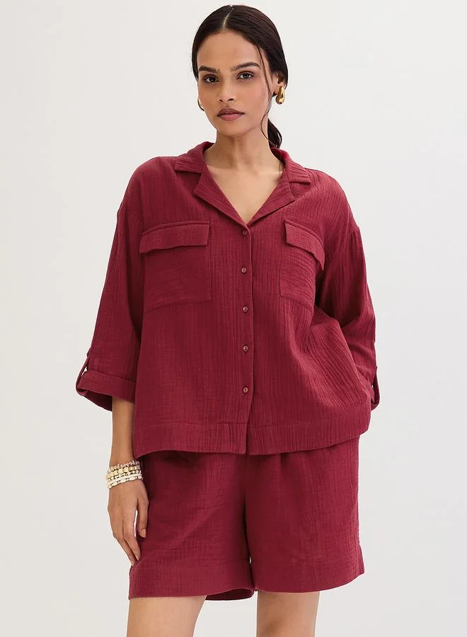 Burgundy Cotton Gauze Shirt and Shorts Co-Ords