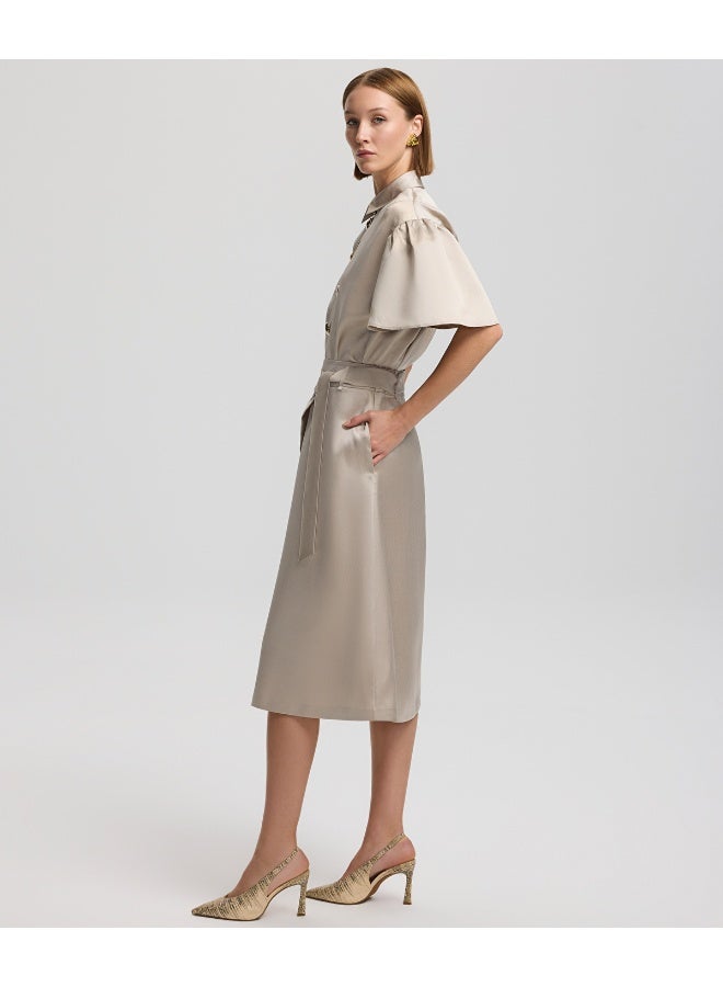 ابيكول تنورة ساتان بحزام - Image 2