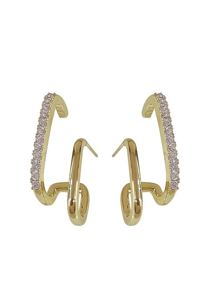 Fashionable and stylish geometric zircon inlaid gold stud earrings - Image 1