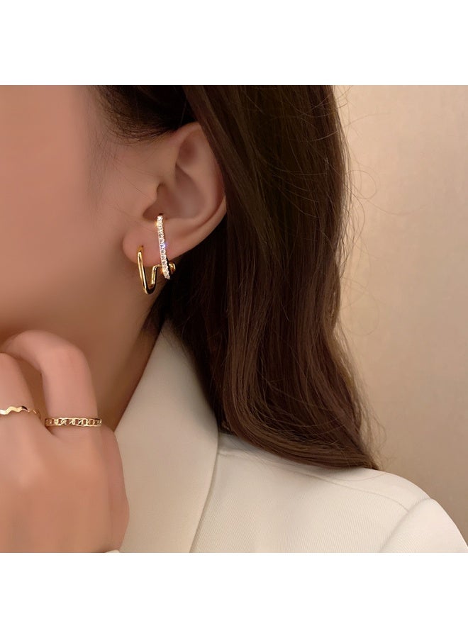 Fashionable and stylish geometric zircon inlaid gold stud earrings - Image 5