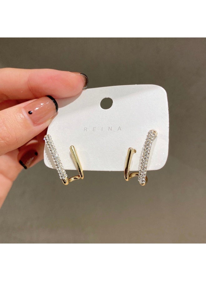 Fashionable and stylish geometric zircon inlaid gold stud earrings - Image 3