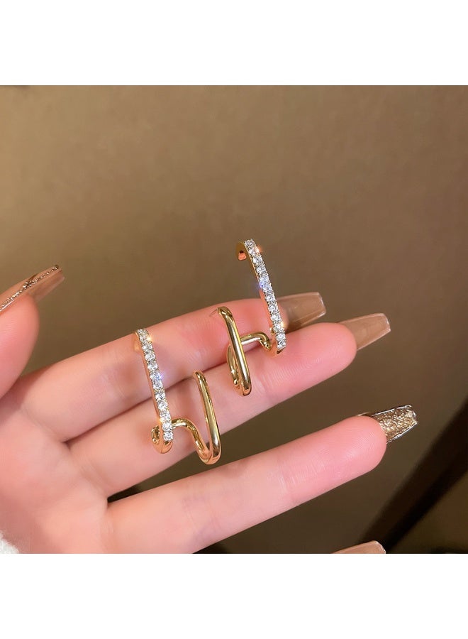 Fashionable and stylish geometric zircon inlaid gold stud earrings - Image 2