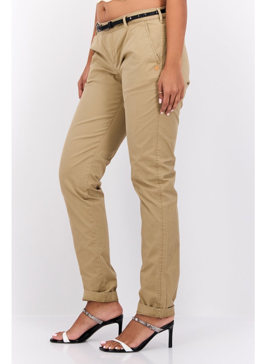 Scotch & Soda Women Regular Fit Belted Solid Chino Pants, Khaki  - Image 2