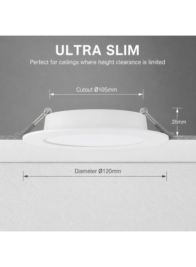 Lynacz Original LED Slim Downlights 9W, Recessed Ceiling Light, Outer Diameter 120mm, Cutout 105mm, 3000K Warm White, Non-Dimmable, 220-240V, 4 Pack, - Image 2