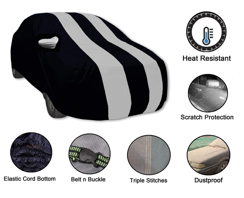 Auto Hub Car Cover Compatible with Innova Crysta with Mirror Pocket, Weather Proof, Triple Stitched, Innova Crysta Car Cover- Navy-Silver - Image 3