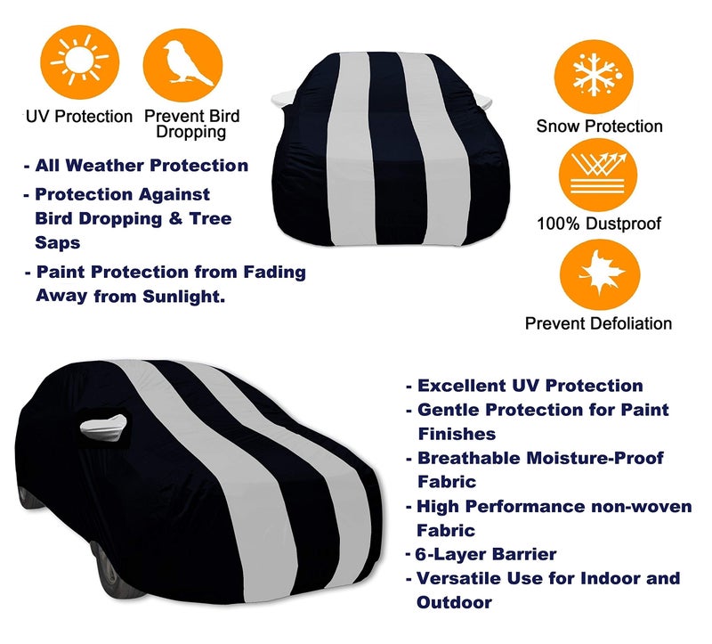 Auto Hub Car Cover Compatible with Innova Crysta with Mirror Pocket, Weather Proof, Triple Stitched, Innova Crysta Car Cover- Navy-Silver - Image 2