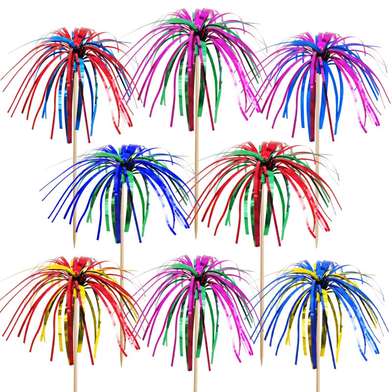 BLUE TOP Cocktail Picks Wood Foil Firework Cake Picks 9 Inch 100 PCSCupcake Toppers for Cakes Decoration Childrens Day Party SuppliersJuly 4thOlymplic Games Celebration Party