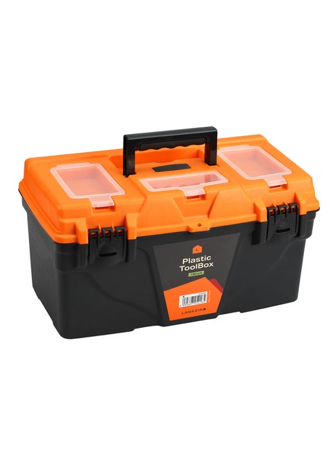 Plastic Tool Box Organizer-18inch- Sturdy Impact and Weather Resistant with Secure Latch Closure Utility Storage Toolbox - Removable Display Tray for House Repairs Mechanics Plumbing Workshops