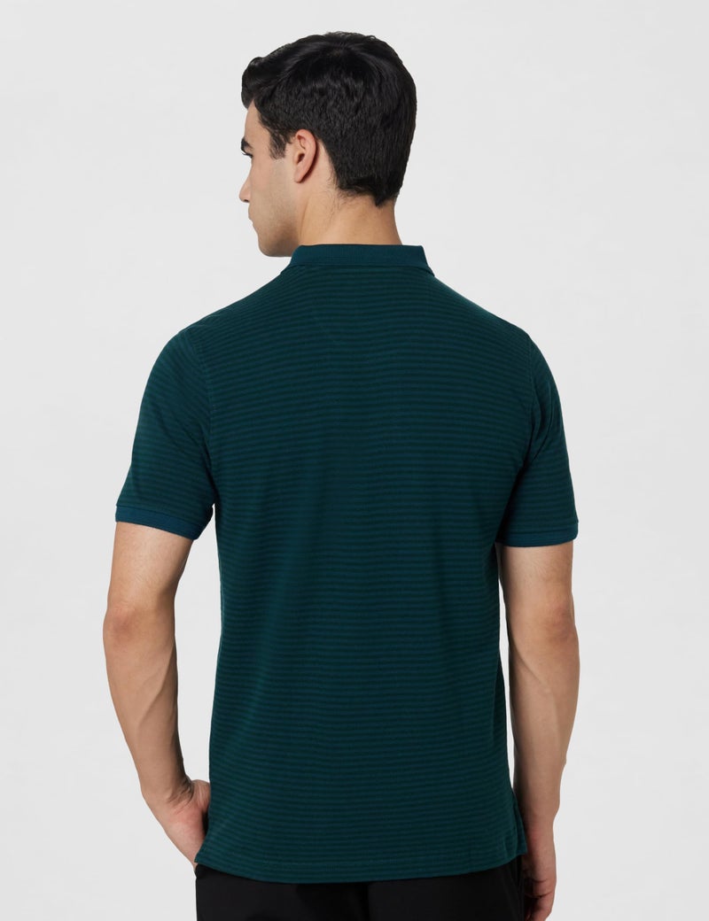 Peter England Men's Cotton-Polyester Fine Stripe Polo Shirt – Casual Wear | Sleek & Comfortable Dark Green - Image 3