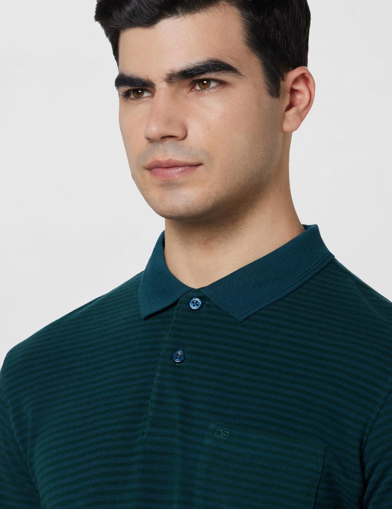 Peter England Men's Cotton-Polyester Fine Stripe Polo Shirt – Casual Wear | Sleek & Comfortable Dark Green - Image 4