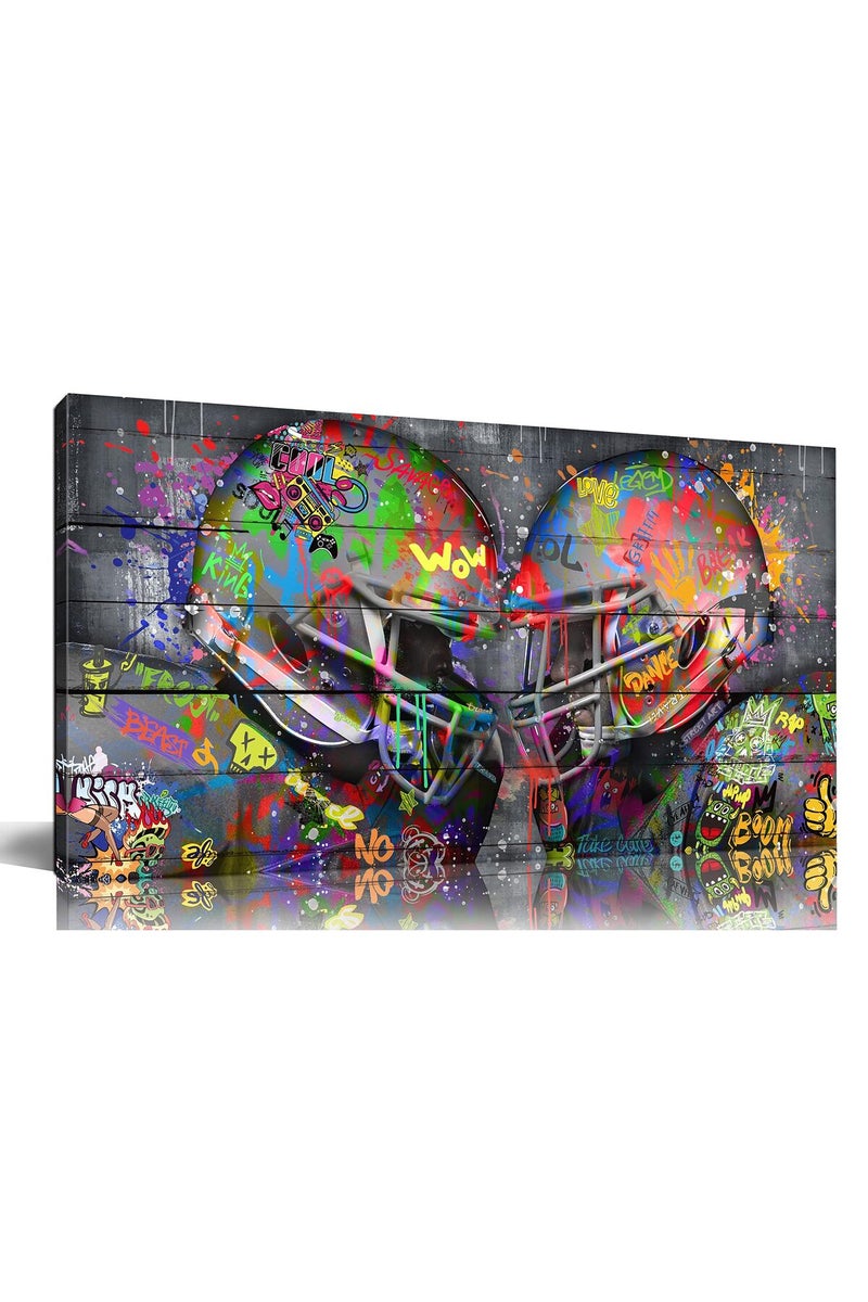 SIXTTART Graffiti Rugby Sports Posters Canvas Wall-Art - American Football Sport for Boy's Room Wall Decor - Football Poster Ready to Hang Size 40" x 20" - Image 1