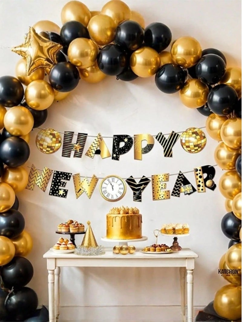 Happy New Year 2026 Party Garland – Black & Gold Letter Banner 5m – Festive Decoration for Celebrations & Events - New Year 2026 - Image 2